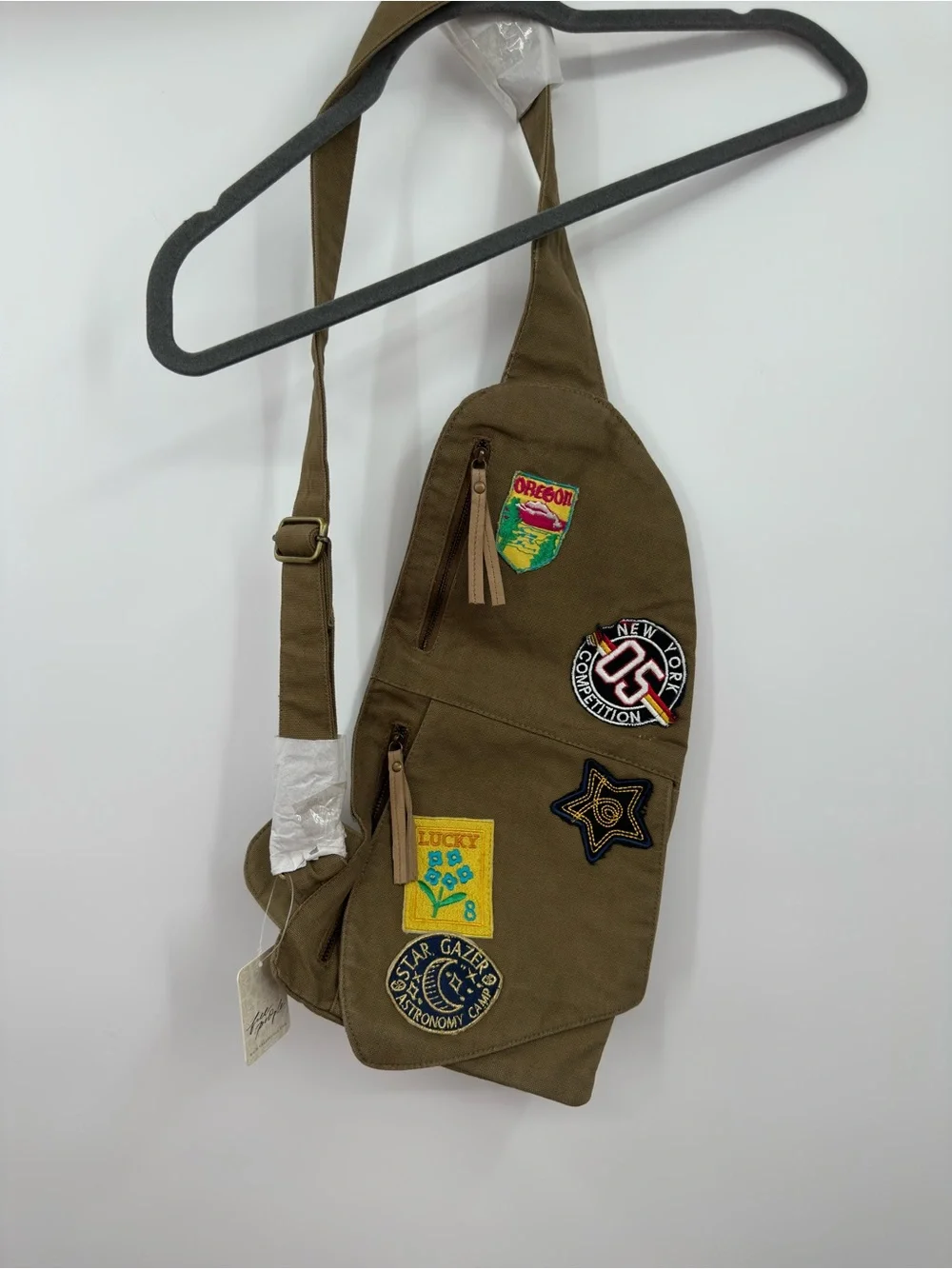 Free People Safari Canvas Crossbody Sling Bag Sea Grass Olive Patchwork NWT OS